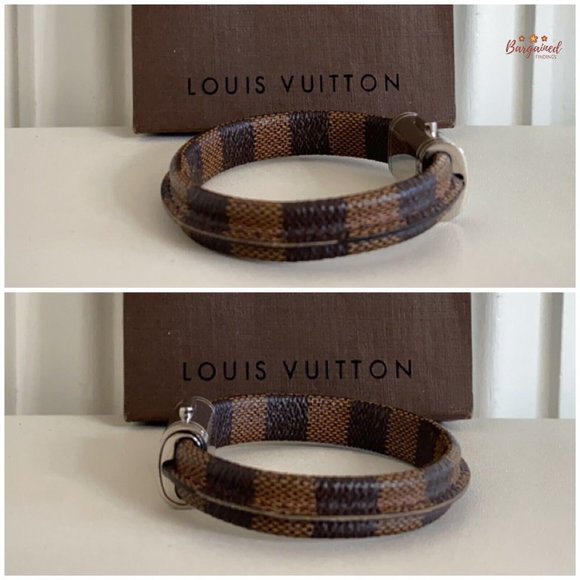 Authentic Louis Vuitton Brown Damier Ebene Coated Canvas Clip It Bracelet BC0148 - Picture 7 of 12